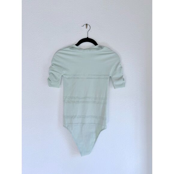 NWT Wolford Net Lines Body Laser-Cut Short Sleeve Bodysuit in Aqua Size Small - Picture 8 of 14